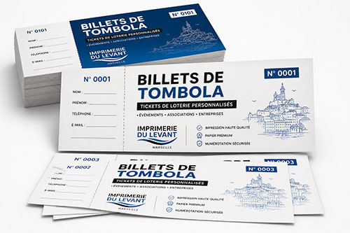Billets de tombola personnalisés avec numérotation pour associations et événements à Marseille