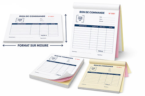 Carnets de bons de commande personnalisés avec duplicatas et liasses autocopiantes sur mesure